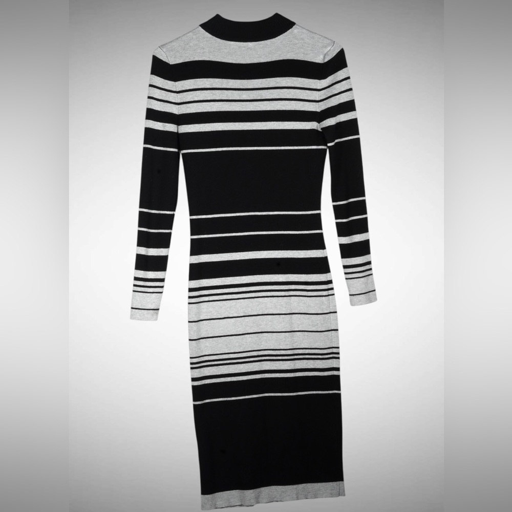 Love Always by FCT Black & Gray Striped Mock-Neck Sweater Midi Dress – Size XL - Picture 9 of 17